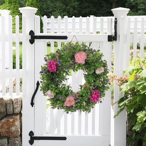 Summer Wreaths for Front Door - 18 Inch Artificial Greenery Wreath, Spring Floral Door Hanging with Textured Leaves, All-Weather Porch Decor for Farmhouse Entryway in Saudi Arabia