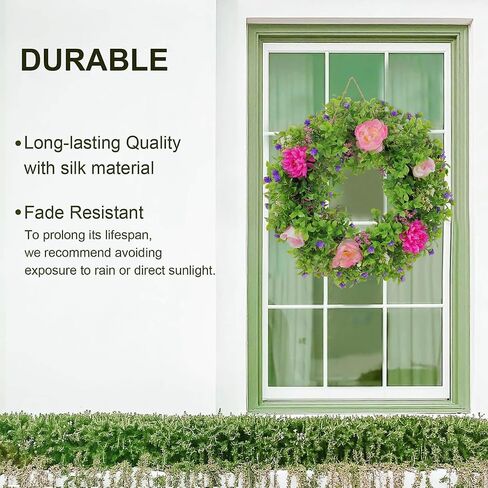 Summer Wreaths for Front Door - 18 Inch Artificial Greenery Wreath, Spring Floral Door Hanging with Textured Leaves, All-Weather Porch Decor for Farmhouse Entryway in Saudi Arabia