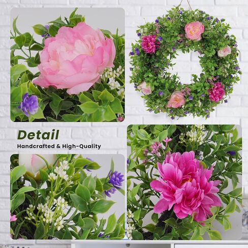 Summer Wreaths for Front Door - 18 Inch Artificial Greenery Wreath, Spring Floral Door Hanging with Textured Leaves, All-Weather Porch Decor for Farmhouse Entryway in Saudi Arabia