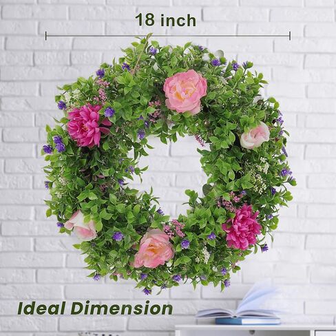 Summer Wreaths for Front Door - 18 Inch Artificial Greenery Wreath, Spring Floral Door Hanging with Textured Leaves, All-Weather Porch Decor for Farmhouse Entryway in Saudi Arabia