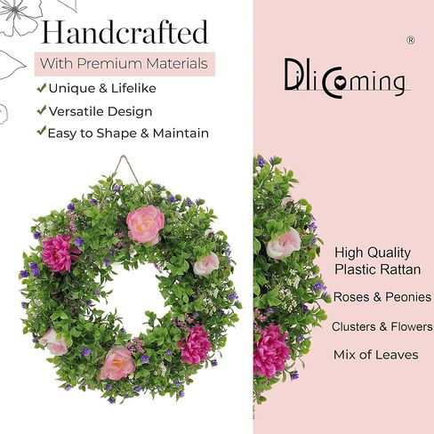 Summer Wreaths for Front Door - 18 Inch Artificial Greenery Wreath, Spring Floral Door Hanging with Textured Leaves, All-Weather Porch Decor for Farmhouse Entryway in Saudi Arabia
