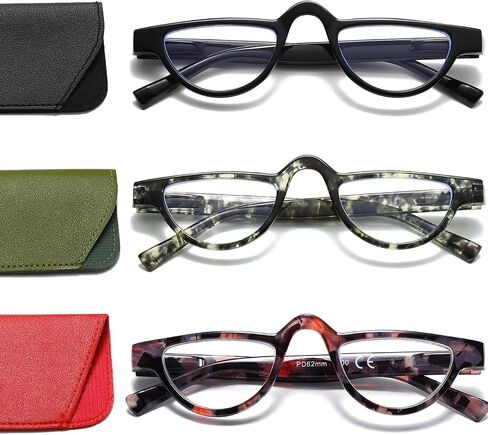 Hubeye 3 Pairs Plastic Retro Half Moon Frame Reading Glasses Lightweight Spring Hinge Women and Men Reader +2.0 in Kuwait