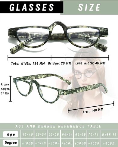 Hubeye 3 Pairs Plastic Retro Half Moon Frame Reading Glasses Lightweight Spring Hinge Women and Men Reader +2.0 in Kuwait