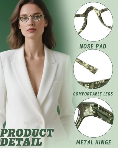 Hubeye 3 Pairs Plastic Retro Half Moon Frame Reading Glasses Lightweight Spring Hinge Women and Men Reader +2.0 in Kuwait