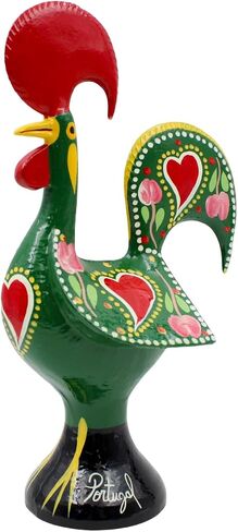 10" Traditional Hand-Painted Portuguese Good Luck Rooster Galo Barcelos Metal Figurine - Made in Portugal, Symbol of Good Luck & Prosperity - Collectible Souvenir (Green) in Saudi Arabia