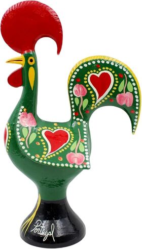 10" Traditional Hand-Painted Portuguese Good Luck Rooster Galo Barcelos Metal Figurine - Made in Portugal, Symbol of Good Luck & Prosperity - Collectible Souvenir (Green) in Saudi Arabia