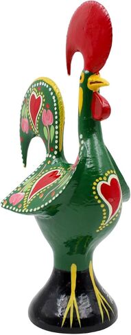 10" Traditional Hand-Painted Portuguese Good Luck Rooster Galo Barcelos Metal Figurine - Made in Portugal, Symbol of Good Luck & Prosperity - Collectible Souvenir (Green) in Saudi Arabia