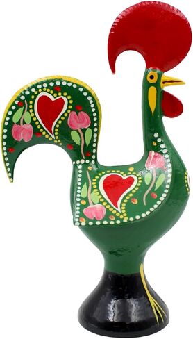 10" Traditional Hand-Painted Portuguese Good Luck Rooster Galo Barcelos Metal Figurine - Made in Portugal, Symbol of Good Luck & Prosperity - Collectible Souvenir (Green) in Saudi Arabia