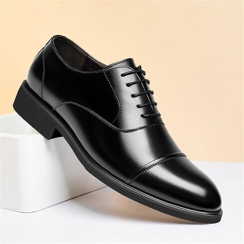 Dress Formal Shoes for Men Lace Up Height Increasing Elevator 2.4 Inches Cap Toe Faux Leather Low Top Slip Resistant Anti-Slip Wedding in Saudi Arabia