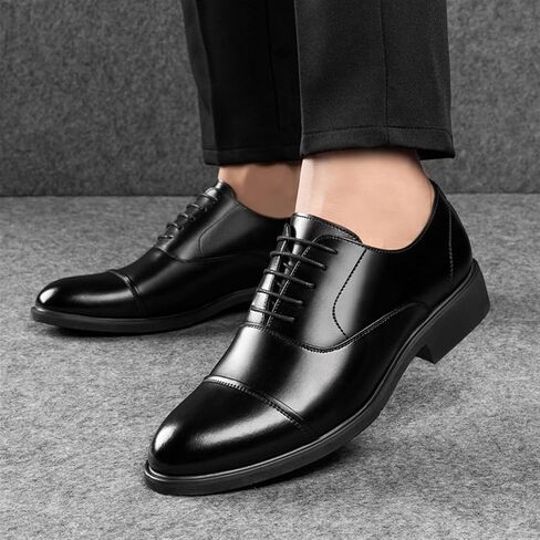 Dress Formal Shoes for Men Lace Up Height Increasing Elevator 2.4 Inches Cap Toe Faux Leather Low Top Slip Resistant Anti-Slip Wedding in Saudi Arabia