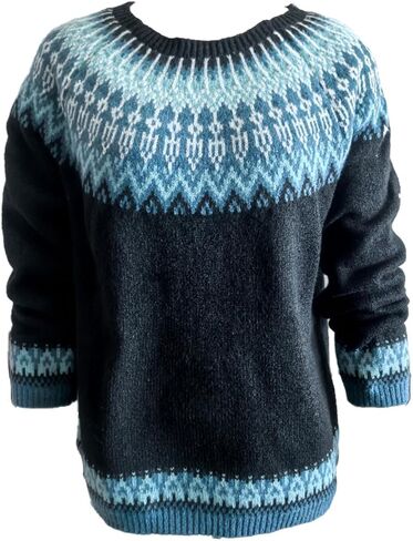 Sweater for Women Knitted Long Sleeve Sweater Tops Fair Isle Print Ugly Christmas Pullover Retro Crewneck Sweaters in Saudi Arabia