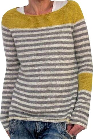 Sweater for Women Knitted Long Sleeve Sweater Tops Fair Isle Print Ugly Christmas Pullover Retro Crewneck Sweaters in Saudi Arabia