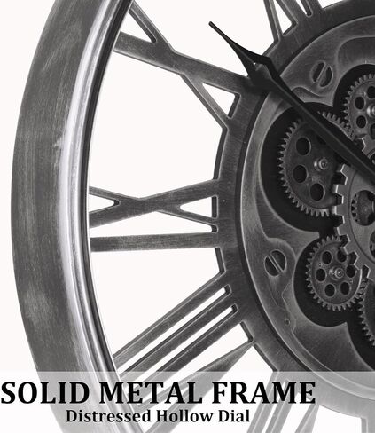 24'' Extra Large Farmhouse Wall Clock, Vintage Wall Clock with Real Moving Gears/Metal Frame for Living Room, Dining Room, Bedroom, Office Decor. (Antique Brass Gold) in Saudi Arabia