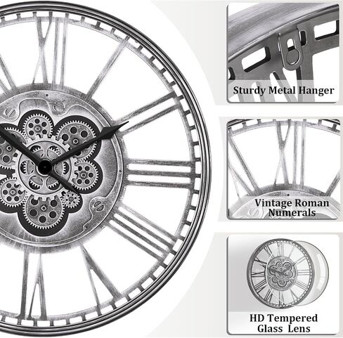24'' Extra Large Farmhouse Wall Clock, Vintage Wall Clock with Real Moving Gears/Metal Frame for Living Room, Dining Room, Bedroom, Office Decor. (Antique Brass Gold) in Saudi Arabia