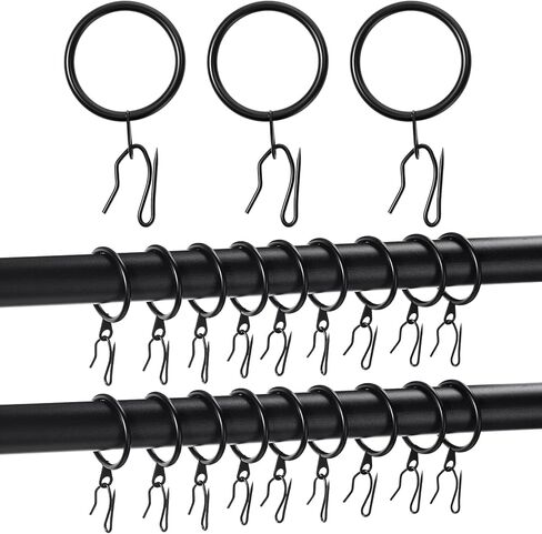 Qunclay 100 Set 0.98 Inch Metal Curtain Rings with Eyelets Curtain Hooks for Drapes and Metal Drapery Pin Drapery Hooks for Window Door Shower Bathroom Rings (Black) in Saudi Arabia