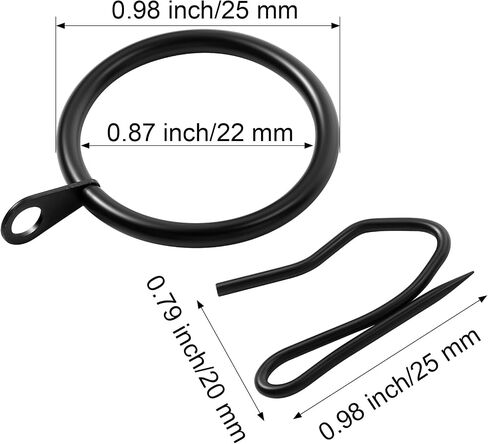 Qunclay 100 Set 0.98 Inch Metal Curtain Rings with Eyelets Curtain Hooks for Drapes and Metal Drapery Pin Drapery Hooks for Window Door Shower Bathroom Rings (Black) in Saudi Arabia