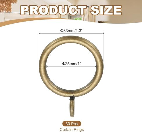 PATIKIL 1 Inch Inner Dia Curtain Rod Rings with Eyelets, 30 Pcs Metal Drapery Ring for Curtain Rods Hoop Pins, Bronze Tone in Saudi Arabia