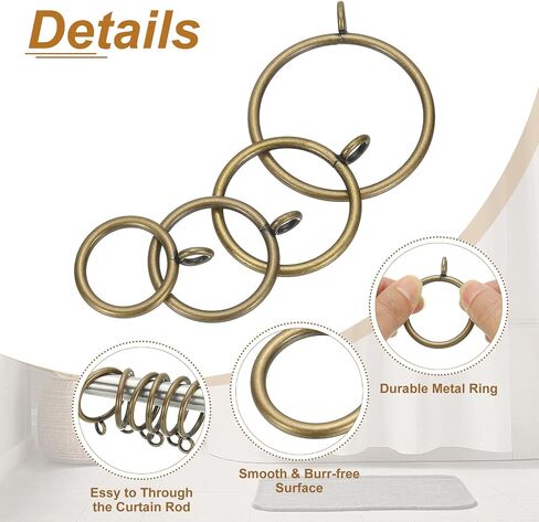 PATIKIL 1 Inch Inner Dia Curtain Rod Rings with Eyelets, 30 Pcs Metal Drapery Ring for Curtain Rods Hoop Pins, Bronze Tone in Saudi Arabia