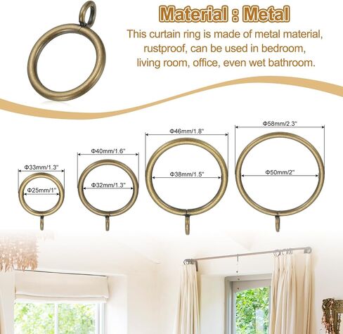 PATIKIL 1 Inch Inner Dia Curtain Rod Rings with Eyelets, 30 Pcs Metal Drapery Ring for Curtain Rods Hoop Pins, Bronze Tone in Saudi Arabia