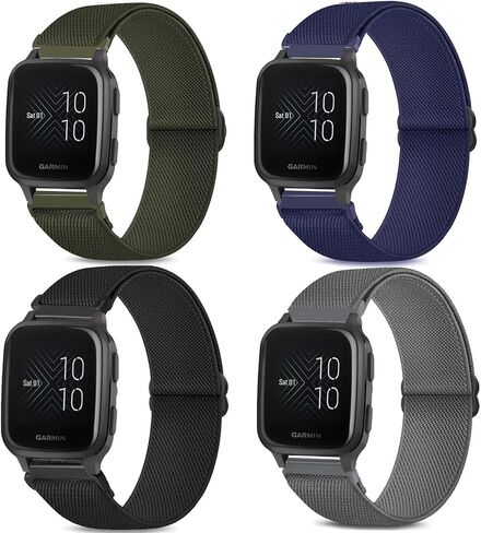 4 Pack Stretchy Watch Bands Compatible with 20mm Garmin Venu Sq/Venu Sq 2, Loop Nylon Elastic Fabric Strap for Garmin Vivomove Style/Luxe/HR Women Men in Kuwait