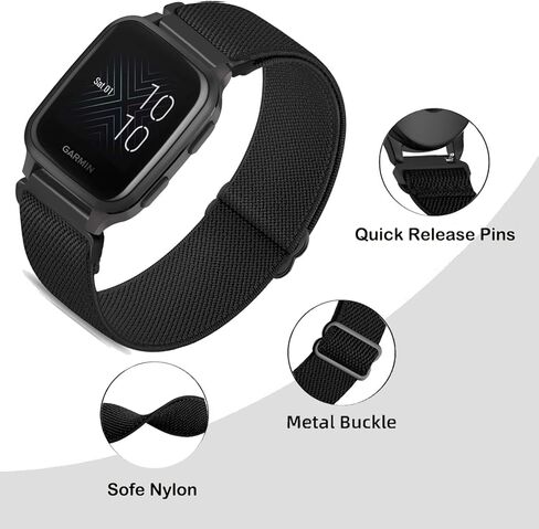 4 Pack Stretchy Watch Bands Compatible with 20mm Garmin Venu Sq/Venu Sq 2, Loop Nylon Elastic Fabric Strap for Garmin Vivomove Style/Luxe/HR Women Men in Kuwait
