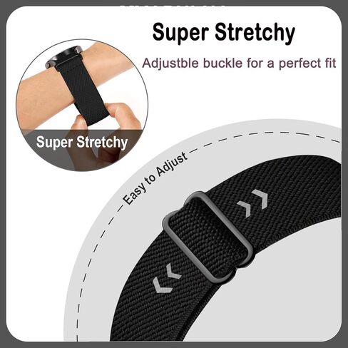 4 Pack Stretchy Watch Bands Compatible with 20mm Garmin Venu Sq/Venu Sq 2, Loop Nylon Elastic Fabric Strap for Garmin Vivomove Style/Luxe/HR Women Men in Kuwait