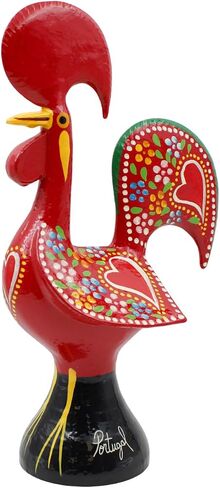 11.25" Traditional Hand-Painted Portuguese Good Luck Rooster Galo Barcelos Metal Figurine - Made in Portugal, Symbol of Good Luck & Prosperity - Collectible Souvenir (Black) in Saudi Arabia