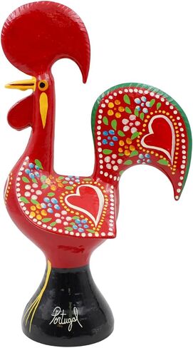 11.25" Traditional Hand-Painted Portuguese Good Luck Rooster Galo Barcelos Metal Figurine - Made in Portugal, Symbol of Good Luck & Prosperity - Collectible Souvenir (Black) in Saudi Arabia
