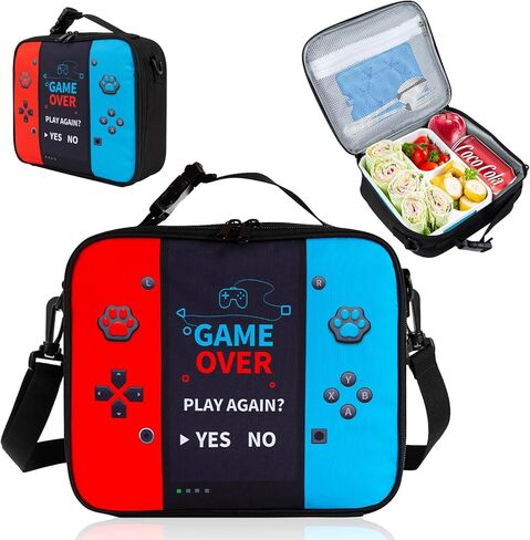 GAME CONSOLE BAG LINGHT LONCERA FOR TEEN BOY KID GAMER BOX BOX BENTO قابلة لإعادة الاستخدام السعة الكبيرة المحمولة مقاومة للماء مع علامة الاسم إلى SCHOOL Office Picnic (حقيبة غداء 1PCS) in Kuwait