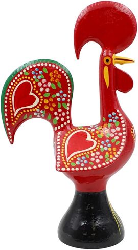 11.25" Traditional Hand-Painted Portuguese Good Luck Rooster Galo Barcelos Metal Figurine - Made in Portugal, Symbol of Good Luck & Prosperity - Collectible Souvenir (Black) in Saudi Arabia