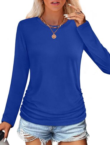قمصان الأكمام الطويلة Sampeel للنساء Ruched Fall Tops Crew Neck T Shirts Fashion Clothing 2025 in Saudi Arabia