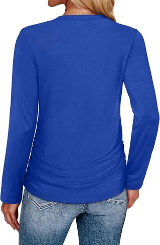 قمصان الأكمام الطويلة Sampeel للنساء Ruched Fall Tops Crew Neck T Shirts Fashion Clothing 2025 in Saudi Arabia