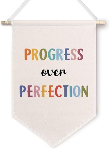 ChissNook Progress Over Perfection Canvas Banner, Boho Classtoom Decor Hanging Pennant Banner Flags Wall Display, Colorful Inspirational Wall Decor for Classroom Nursery Playroom Kids Room in Saudi Arabia