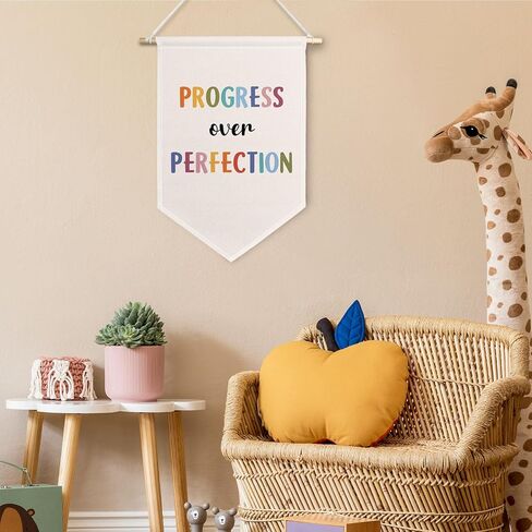 ChissNook Progress Over Perfection Canvas Banner, Boho Classtoom Decor Hanging Pennant Banner Flags Wall Display, Colorful Inspirational Wall Decor for Classroom Nursery Playroom Kids Room in Saudi Arabia