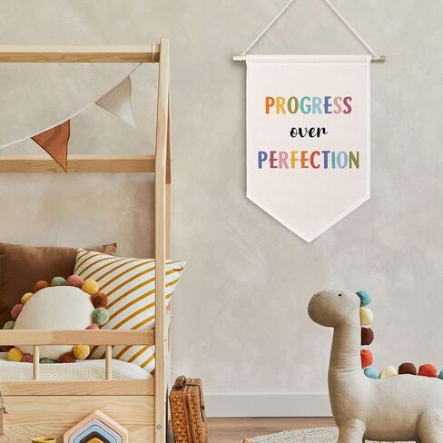ChissNook Progress Over Perfection Canvas Banner, Boho Classtoom Decor Hanging Pennant Banner Flags Wall Display, Colorful Inspirational Wall Decor for Classroom Nursery Playroom Kids Room in Saudi Arabia