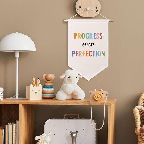ChissNook Progress Over Perfection Canvas Banner, Boho Classtoom Decor Hanging Pennant Banner Flags Wall Display, Colorful Inspirational Wall Decor for Classroom Nursery Playroom Kids Room in Saudi Arabia