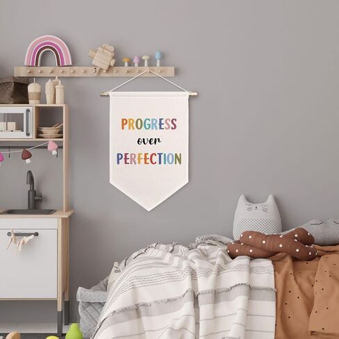 ChissNook Progress Over Perfection Canvas Banner, Boho Classtoom Decor Hanging Pennant Banner Flags Wall Display, Colorful Inspirational Wall Decor for Classroom Nursery Playroom Kids Room in Saudi Arabia