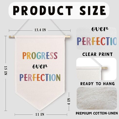 ChissNook Progress Over Perfection Canvas Banner, Boho Classtoom Decor Hanging Pennant Banner Flags Wall Display, Colorful Inspirational Wall Decor for Classroom Nursery Playroom Kids Room in Saudi Arabia