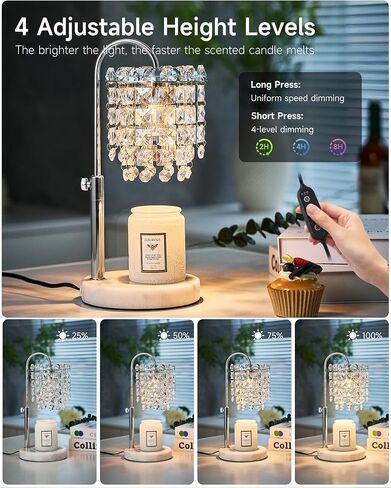 Candle Warmer Lamp with Timer Dimmer Adjustable Height Candle Warmer with Marble Base for Jar Candles, Crystal Candle Lamp with 3 Bulbs for New Home Decor, Women Mom Christmas Birthday Gifts, Silver in Saudi Arabia