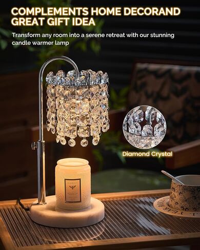Candle Warmer Lamp with Timer Dimmer Adjustable Height Candle Warmer with Marble Base for Jar Candles, Crystal Candle Lamp with 3 Bulbs for New Home Decor, Women Mom Christmas Birthday Gifts, Silver in Saudi Arabia