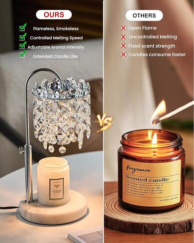 Candle Warmer Lamp with Timer Dimmer Adjustable Height Candle Warmer with Marble Base for Jar Candles, Crystal Candle Lamp with 3 Bulbs for New Home Decor, Women Mom Christmas Birthday Gifts, Silver in Saudi Arabia