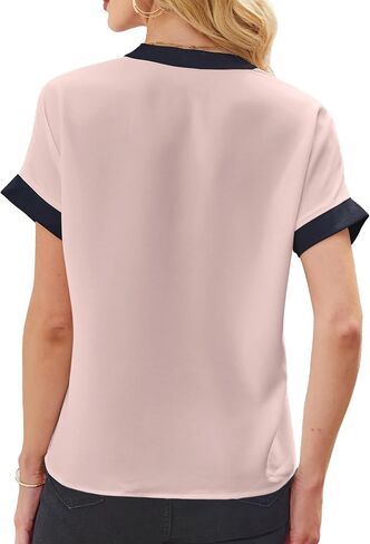 Avanova Women Color Block V Neck Blouse Shirt Short Sleeve Work Top in Saudi Arabia