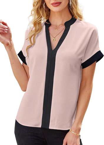 Avanova Women Color Block V Neck Blouse Shirt Short Sleeve Work Top in Saudi Arabia