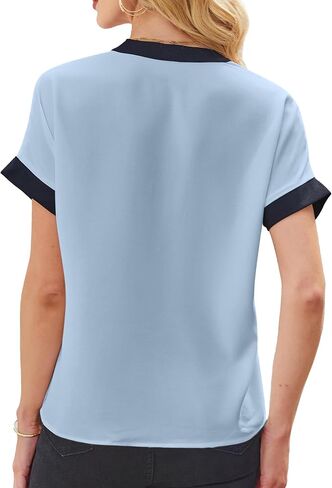 Avanova Women Color Block V Neck Blouse Shirt Short Sleeve Work Top in Saudi Arabia