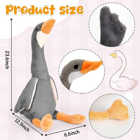Goose Stuffed Animal - Soft Big Goose Plush Toy, Cute Swan Stuffed Animal Goose Plush, Goose Sleeping Hugging Pillow Gifts for Kids Birthday Decor(Dark Gray-23.6INCH) in Saudi Arabia