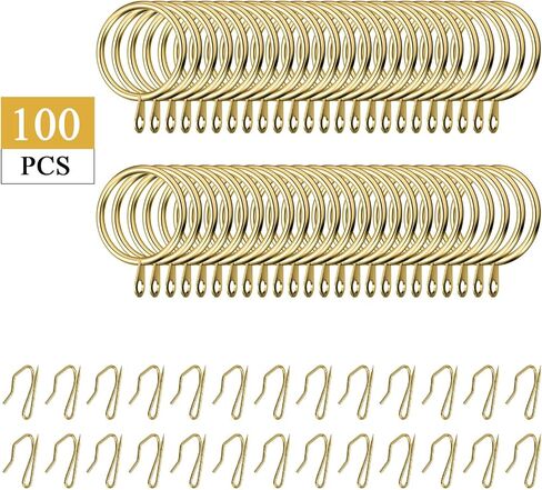 QUNCLAY 100 مجموعة 0.98 بوصة حلقات ستارة معدنية مع سنانير ستارة الجفون للإستائر وأقمشة الأطراف المعدنية لخطافات دش النافذة دش الحمام (أسود) in Kuwait