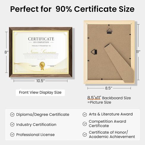 Certificate Frames 8.5 X 11 With Clear Plexiglass, Diploma Frame Document Frame For Wall Display And Tabletop, College Degree Frame, Graduation Picture Frame Brown With Gold Trim, 2 Packs in Kuwait