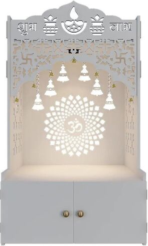 Pooja Mandir الخشبية الإلهية للمنزل مع رف فسيح وضوء تركيز في ثناي جهد - أبيض بوجا ماندير ، 96 سم - معبد للمنزل in Saudi Arabia