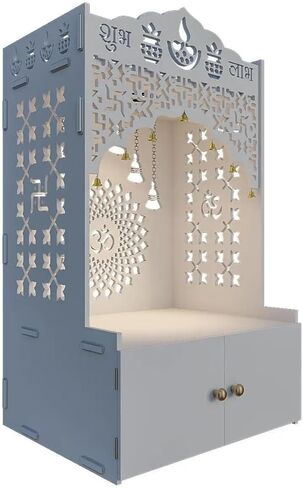Pooja Mandir الخشبية الإلهية للمنزل مع رف فسيح وضوء تركيز في ثناي جهد - أبيض بوجا ماندير ، 96 سم - معبد للمنزل in Saudi Arabia
