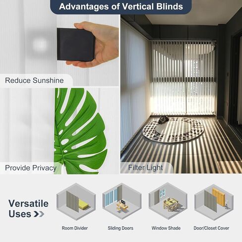 Cordless Vertical Window Blinds Shades for Home, Good for Big Windows, Sliding Glass Doors, Room Divider, Filter The Light into Room by Turn The Slat, White in Saudi Arabia